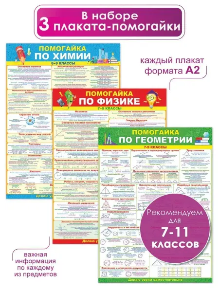 ТМ открытая планета Набор плакатов "Помогайка" для старших классов А2, Физ-хим
