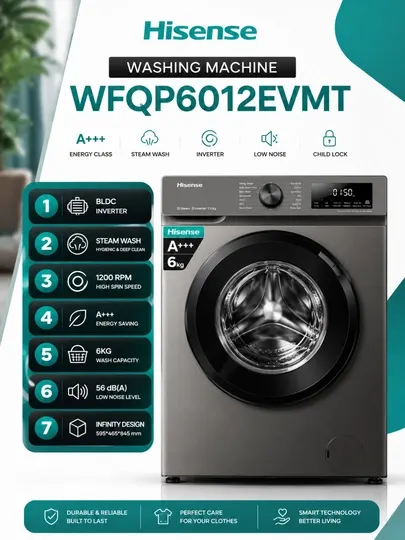 Стиральная машина Hisense WFQP 6012EVMT — современное решение для качественной и бережной