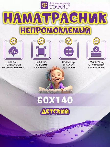 ТЭФФИ Наматрасник Непромокаемый Детский 60х140