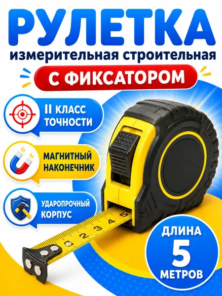 Рулетка Рулеткa измерительная строительная с фиксатором 5 м