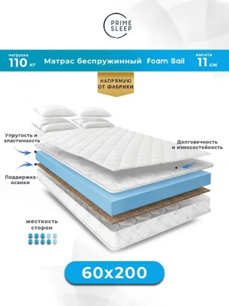 Prime Sleep Матрас 60х200 беспружинный ортопедический