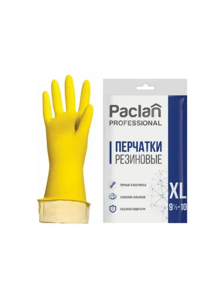 Paclan Перчатки латекс, х б, XL, желтые 602491