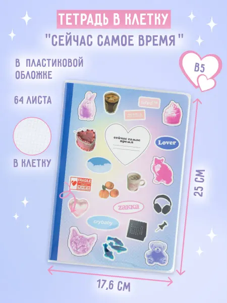 ZAKKA Тетрадь В5 в пластиковой обложке "Сейчас самое время"