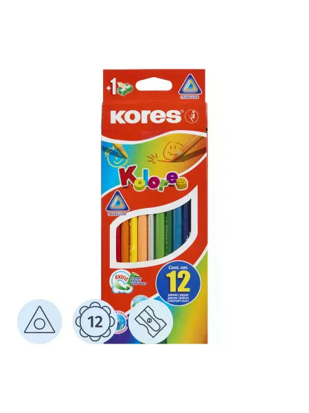 Карандаши цветные 12цв 3-гран,точилка Kores 93312.01