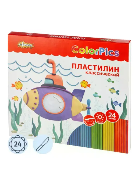 Пластилин клас.Комус Класс(№1 School)ColorPics 24 цв 480г,с