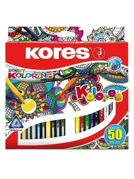 Kores Карандаши цветные Hobby Koloring 50 цветов трехгранные