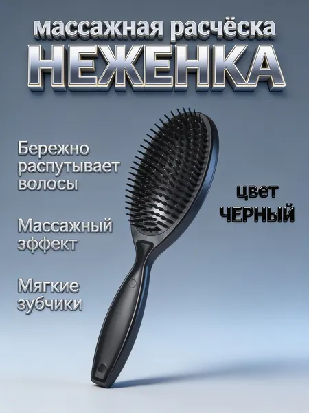 Массажная расческа неженка, цвет коричневый, прочный пластик, массажная щетка