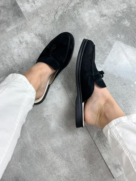 ABI-SHOES Мюли черные из натуральной замши сабо низкие