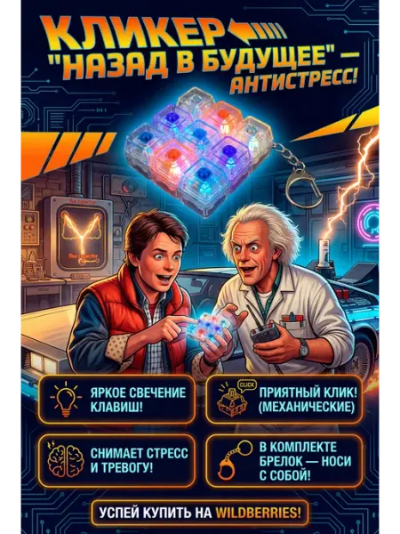 Кликер антистресс клавиатура светящаяся брелок