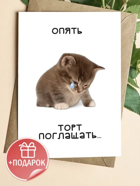Подарочные открытки Прикольная открытка с котиком на день рождения