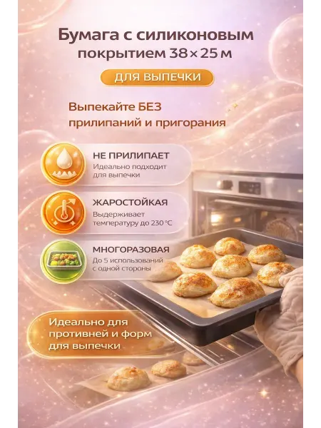 Раечка Бумага с силиконовым покрытием для выпечки