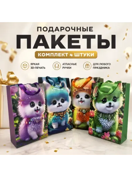 ХаусМарт 313 Пакет подарочный плотный набор 4 штуки