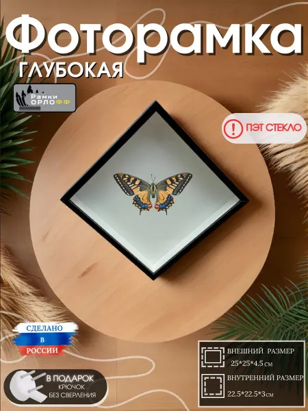 Фоторамка глубокая черная с пластиковым стеклом 25*25*4,5см