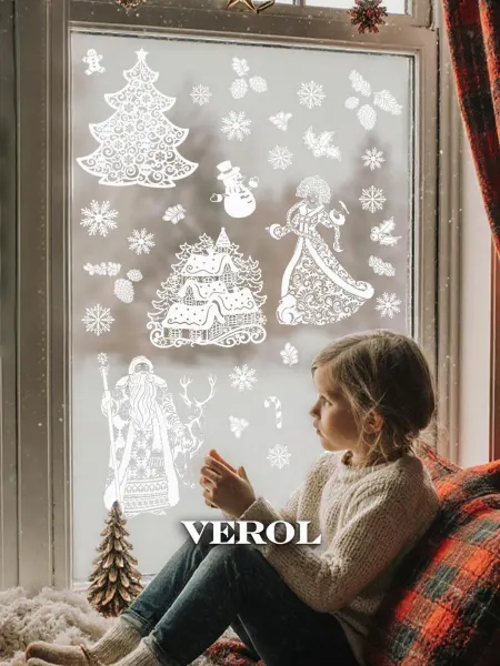 VEROL Новогодние наклейки на окно зимний декор снегурочка снежинки