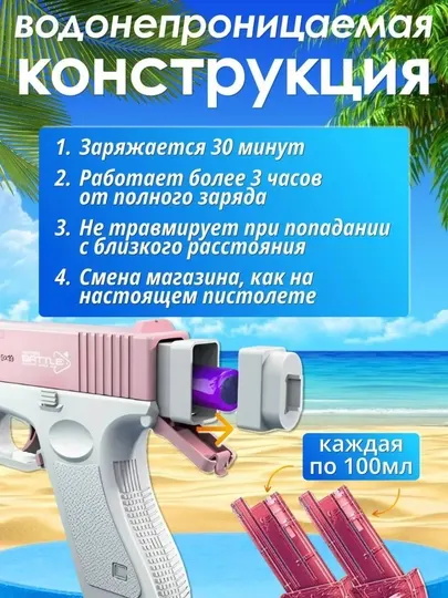 Электрический водяной пистолет-бластер Glock, детский, водяной пистолет
