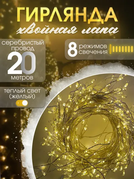 ComfyShop Гирлянда Хвойная лапа мишура 20 метров новогоднее украшение