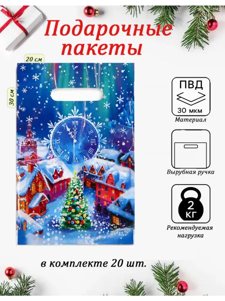 Алинка Пакеты полиэтиленовые новогодние 30*20см 20 шт