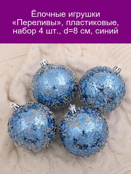 Зимнее волшебство Ёлочные игрушки «Переливы», 4 шт, синие, d8 см