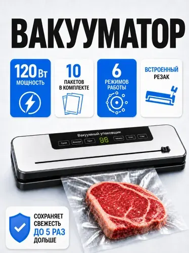 Вакууматор для продуктов с резаком 6в1 / Вакуумный упаковщик