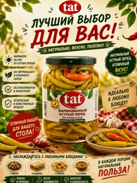Маринованный острый перец TAT 610г Турецкий