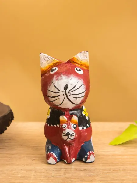 1Продажа Интерьерная фигурка "Котики", дерево, бордовая 8 см