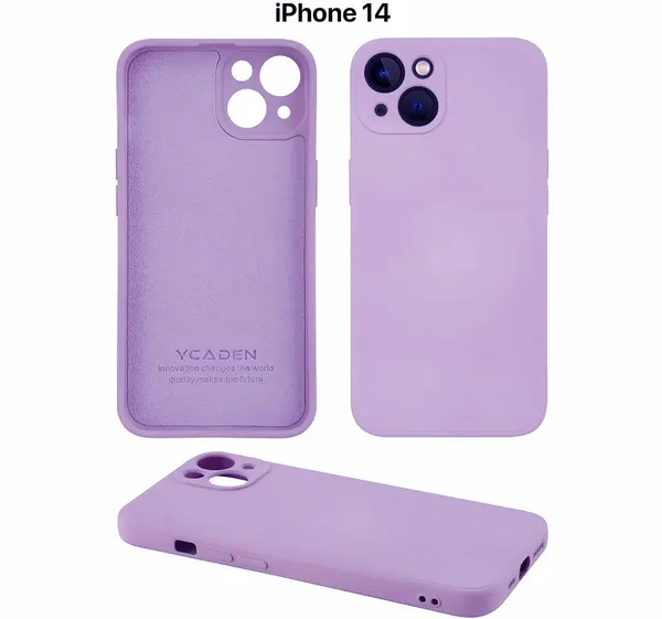 Чехол на Apple iPhone 14 с защитой камеры и подкладкой из микрофибры, силиконовый, сиреневый