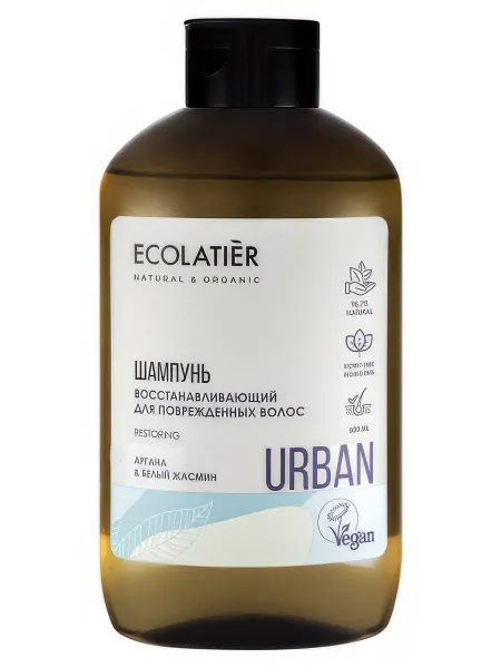 Ecolatier Шампунь для поврежденных волос аргана-белый жасмин, 600мл