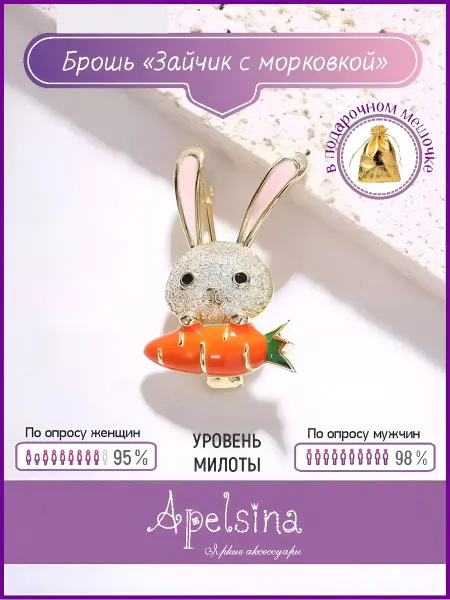 Apelsina Необычная детская Брошь бижутерия Зайчик