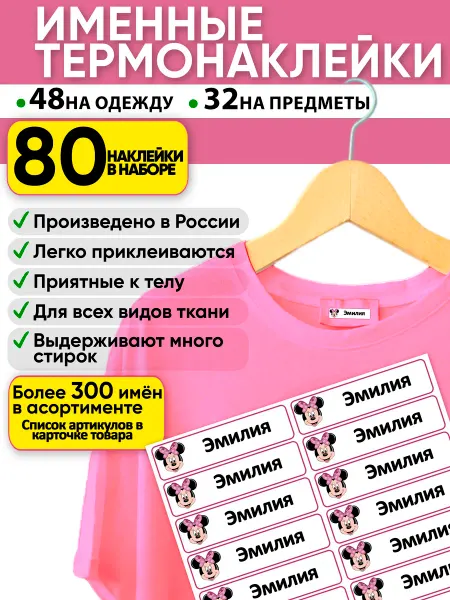 DiNaArt именные наклейки Эмилия подписать одежду в садик в школу