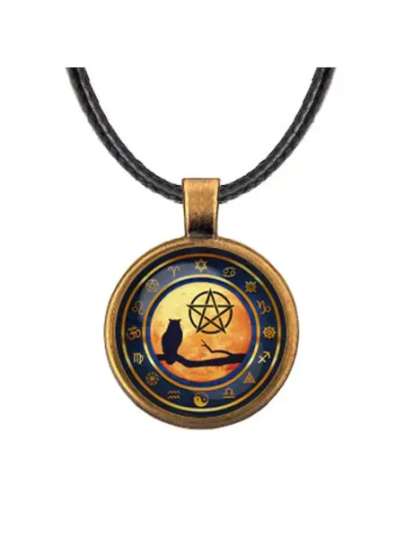 Runes&Gems Кулон-амулет со шнурком Сова и пентаграмма