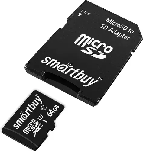 SmartBuy Classic 64 ГБ Карта памяти microSDXC, с адаптером, SB64GBSDU1A-AD, черная
