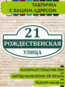 Адресная табличка на дом "Домовой знак" бело- зелёная, 640х360 мм., из пластика, УФ печать не выгорает