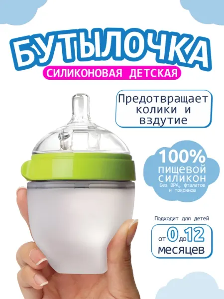 Силиконовая бутылка для кормления детей, ручная, 150 мл / 250 мл