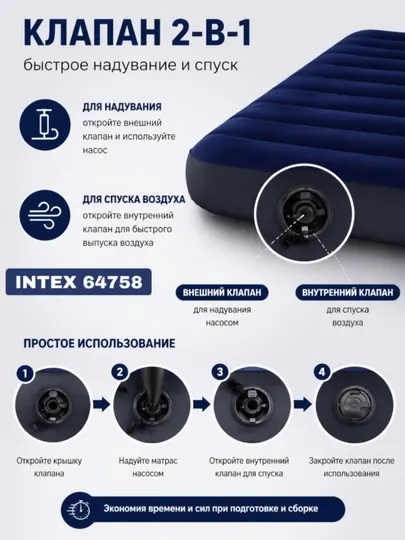 Intex 64758 премиальный надувной матрас — комфорт и надежность