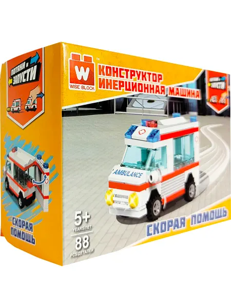 Конструктор инерционная машина Скорая помощь (88 дет.)