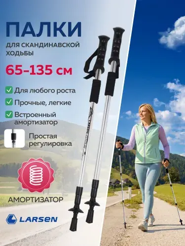Палки для скандинавской ходьбы Larsen Gtour, 65-135 см черный 2 штуки
