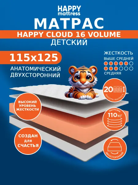 HAPPY MATTRESS Матрас 115х125 см беспружинный ортопедический на кровать