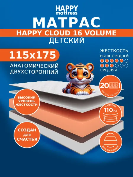 HAPPY MATTRESS Матрас 115х175 см беспружинный ортопедический на кровать