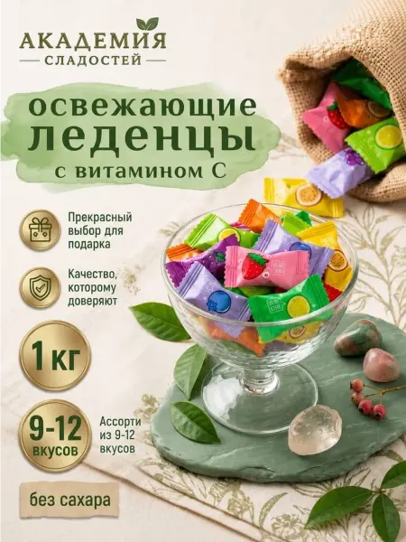 Академия СУХОФРУКТОВ Леденцы освежающие с витамином С 1000г