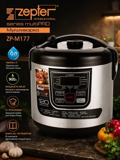 Мультиварка Zepter объём 6 л 21 программа и книга на 120 рецептов для вкуса на каждый день