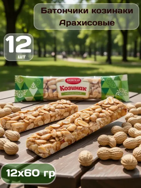 Азовская кондитерская фабрика Батончик козинак арахисовый 12 шт х 60 гр
