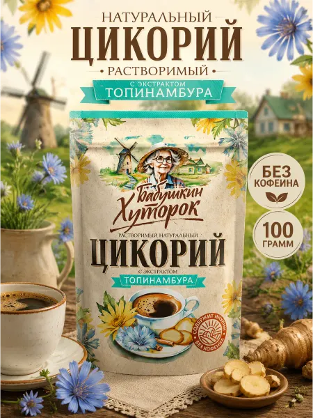 Бабушкин хуторок Цикорий растворимый с топинамбуром без кофеина 100 гр