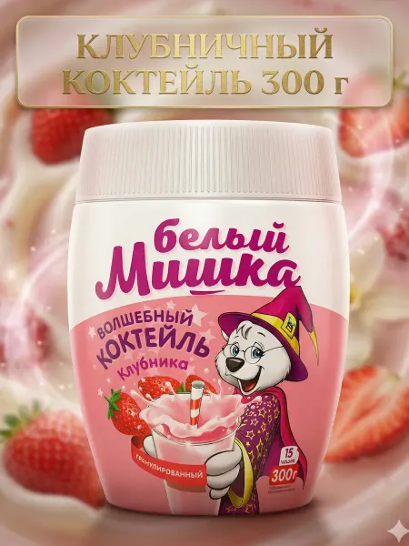 Белый Мишка Клубника молочный коктейль Белый, 300гр
