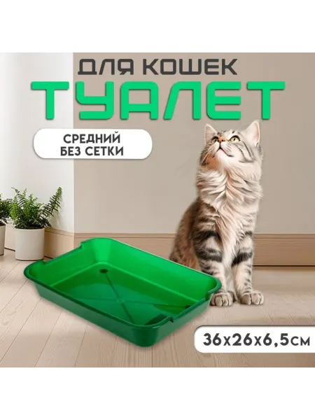 Нет бренда Лоток для кошек пластиковый зелёный 36х26х6.5 см