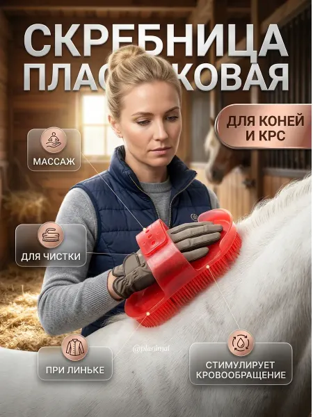 Нет бренда Скребница пластиковая для лошадей и коров, пластик, 18*9*7с