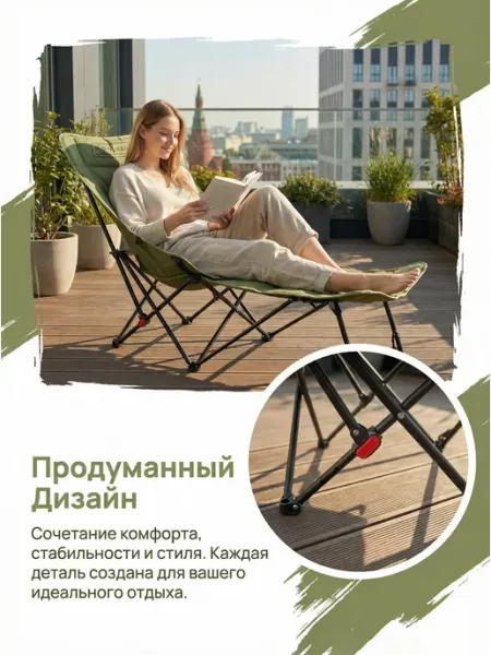 Стул складной туристический со спинкой, шезлонг для дачи
