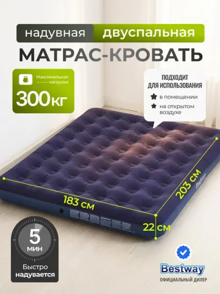Bestway Матрас надувной двуспальный 300 кг, кровать 67004
