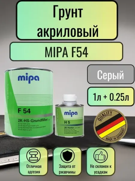 Грунтовка для автомобиля, Mipa F54 акриловая СЕРАЯ, 2K Grund