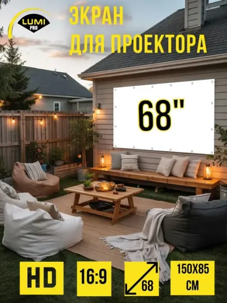Экран для проектора настенный светоотражающий 68" без рамки