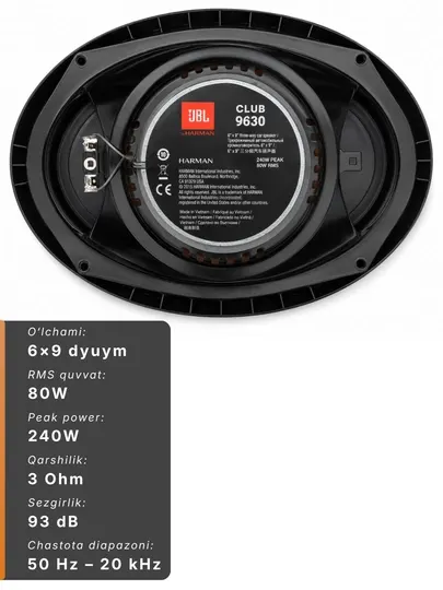 Автомобильные колонки JBL Club 9630, 6×9 дюйма, 2 шт, 80 Вт RMS